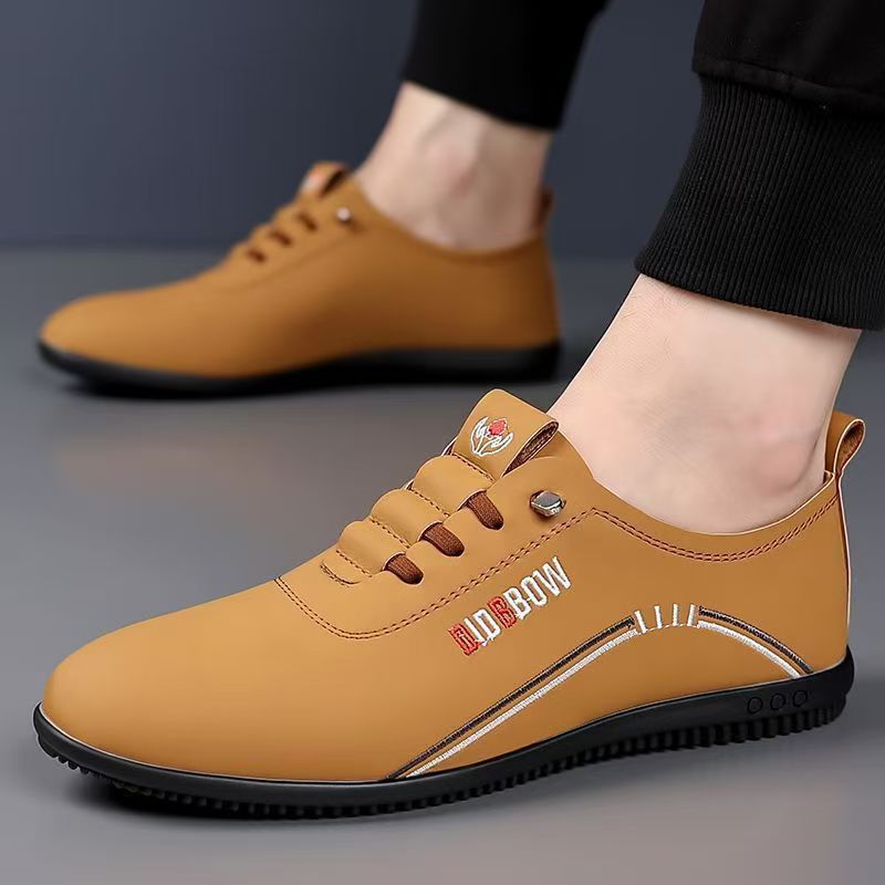 Size 41-44 men's light brown PU Artificial leather shoes business casual shoes boys work shoes students Oxfords walking shoes Daddy single shoes Light brown