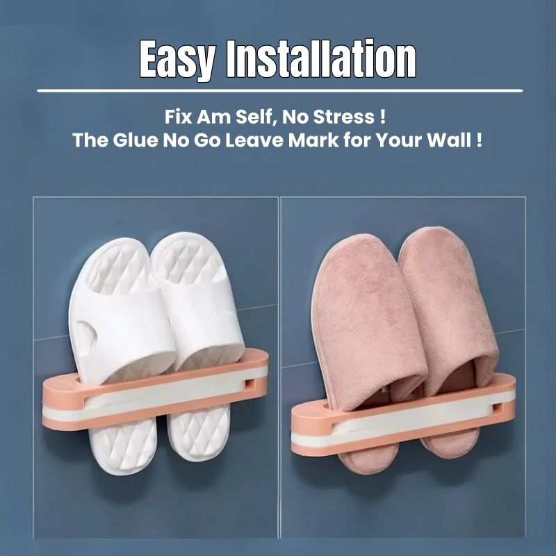 3-in-1 Foldable Slipper Rack Wall Durable Plastic Slipper Holder Adhesive Backing Slipper Organizer Folding Bathroom Shoe Rack Home Hanging Shoe Rack Space Saving Storage No Drill Punch-free
