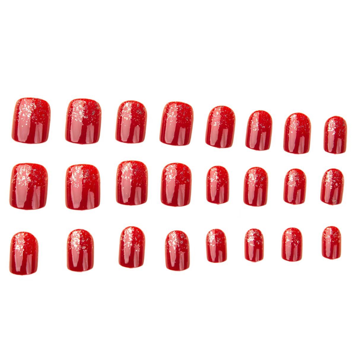 Short red nail art finished product, red finger root glitter nail art sheet, fake nail sticker nail art tool