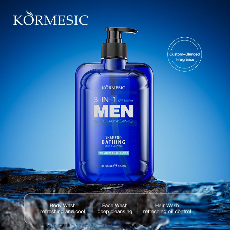520ml Men's 3-in-1 Shower Gel, Shampoo & Face Wash | Multi-Purpose Body Wash with Micron-Level Foam to Eliminate Stickiness & Sweat Odor for Soft, Smooth Skin Oil control