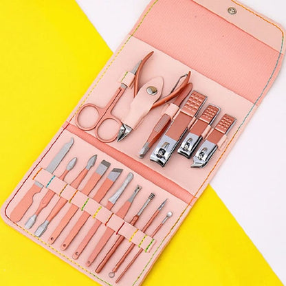 16Pcs Nail Cutter Stainless Steel Scissors Grooming kit Art Cuticle Tools Nail Clipper Manicure Set Macaron Set