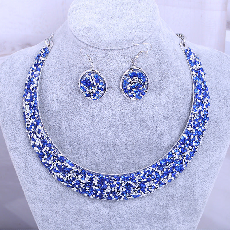 Metal Full Rhinestone Fake Collar Necklace Earrings Necklaces & Pendants MMSHOP 2 pieces/set European and American Fashion Gold as price