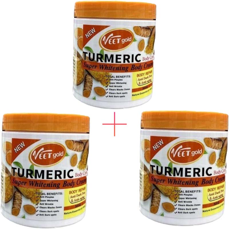 3 Pack Veet Gold Skin Care Set Oil + Scrub + Soap - Anti-aging Tumeric Super Whitening Body Cream-body Repair Remove Dead Skin Cell And Anti Darkspots Tender and Gentle Formula Body Cream