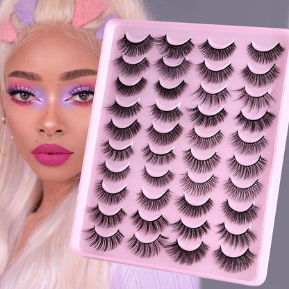 20 pairs faux mink lashes of mixed natural thick false eyelashes artificial fiber eyelashes messy slim eyelashes 30 effect natural false eyelashes