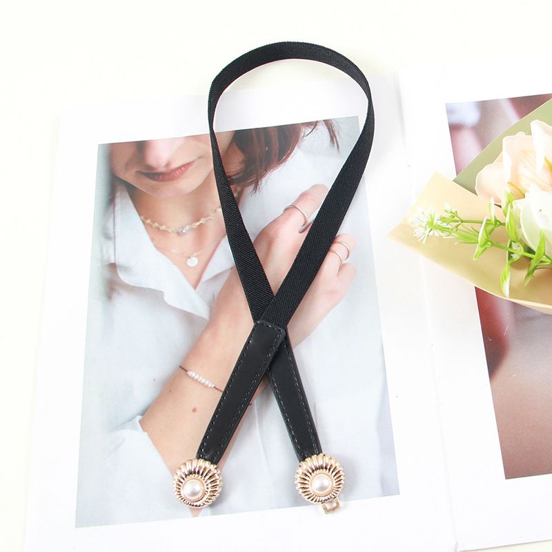 2pcs Pearl Buckle Belt New style women's belts women's elastic belts fashionable elastic pearl button coat dress versatile accessories