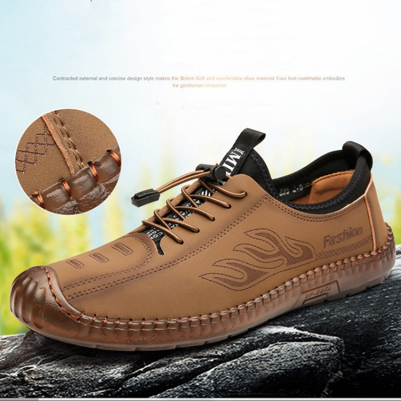 Men Shoes Soft Bottom Soft Surface Men's Shoes Athletic Casual Leather Walking Shoes Khaki Color Shoes