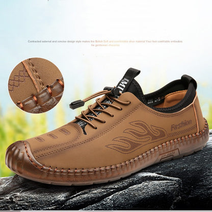 Men Shoes Soft Bottom Soft Surface Men's Shoes Athletic Casual Leather Walking Shoes Khaki Color Shoes
