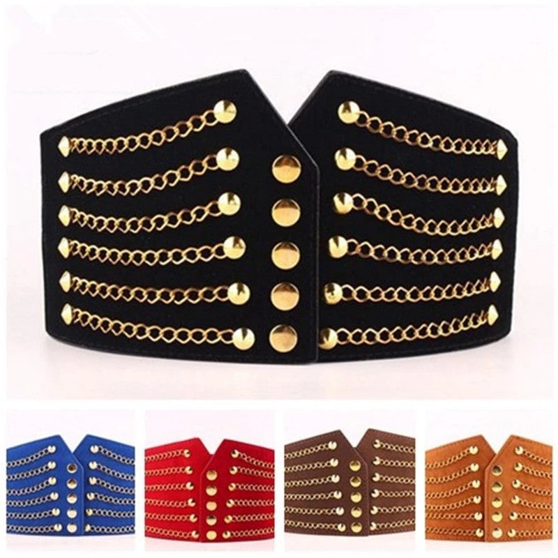 1pc Women Fashion Slim Corset Cummer bunds Elastic Belts Wild Rivet Waistband Female Coat Fur hige Waist Belt Accessory