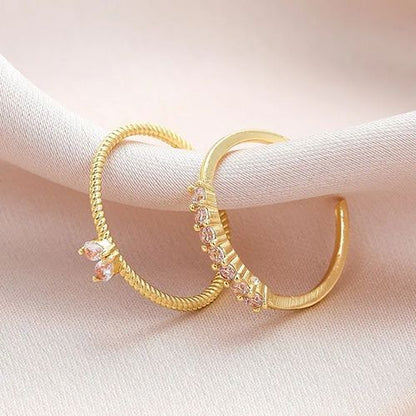 2pcs Luxury Zircon Heart Rings Set For Women Opening Adjustable Weave Rhinestone Ring Engagement Wedding Jewelry Fashion Girlfriend Gifts Wedding Jewellery Party Jewelry