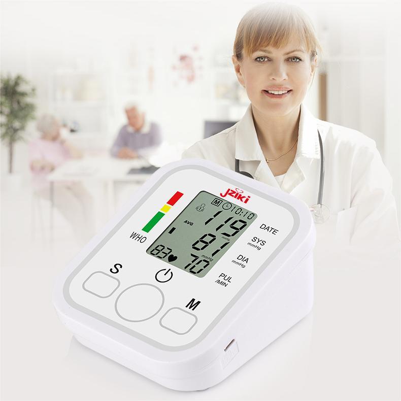 Jziki Upper Arm Blood Pressure Monitor Digital Electronic Sphygmomanomet Automatic BP Machine Heart Rate Pulse Monitor Tensiometers Meter Long Cuff Adult