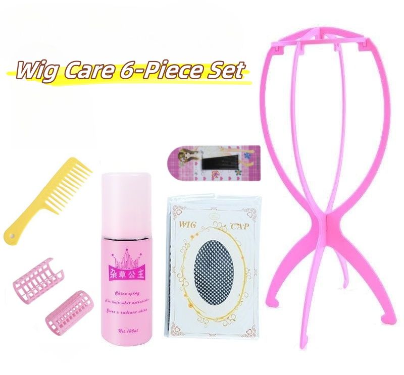 Complete Wig Care Kit - Wig Stand, Bobby Pins, Hair roller, Wide Comb, Wig Care Solution & Mesh Wig Cap | Essential Maintenance Set for Synthetic/Human Hair