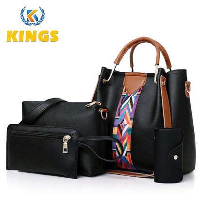 4pcs Ladies Bag Set Women Handbags Shoulder Tote Sling Bags PU Leather Waterproof Kings Fashion