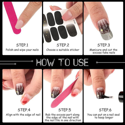 196 Pcs 14 Sheets Waterproof Full Wrap Nail Stickers Nail Polish Strips Gradient Stickers Glitter Self Adhesive DIY Art Decals Strips with 4 Pcs Nail Files for Nail Decor