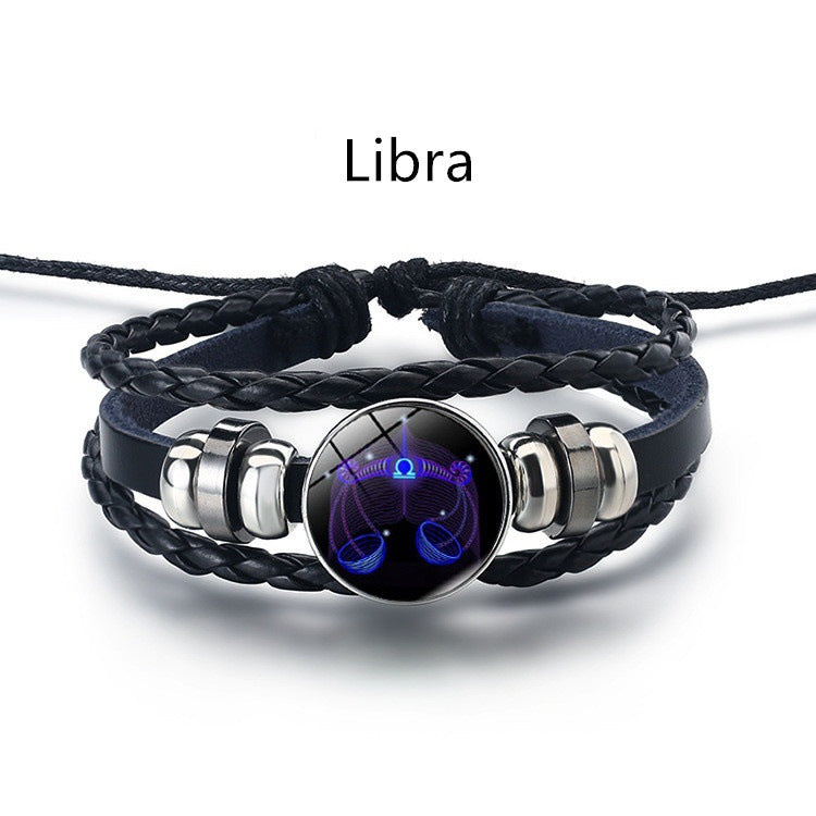 12 Constellation Men's and women's bracelet twelve constellation leather rope blue moonstone bracelet student hipster couple jewelry fashion men's models can be contracted and elongated