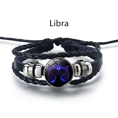 12 Constellation Men's and women's bracelet twelve constellation leather rope blue moonstone bracelet student hipster couple jewelry fashion men's models can be contracted and elongated