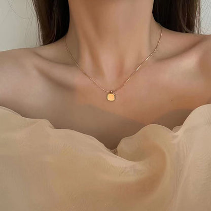Upgraded Version New Square White Block Women's Necklace Simple Temperament White Fashion Pendant Pretty Simple Girl's Collarbone Chain