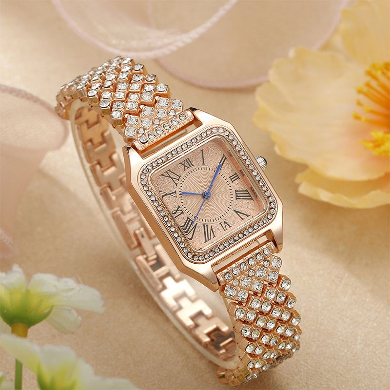 Fashion Full Iced Out Watches for Women Square Exquisite Alloy Steel Roman Luxury Rhinestones Quartz Watch Hip Hop Party Gift