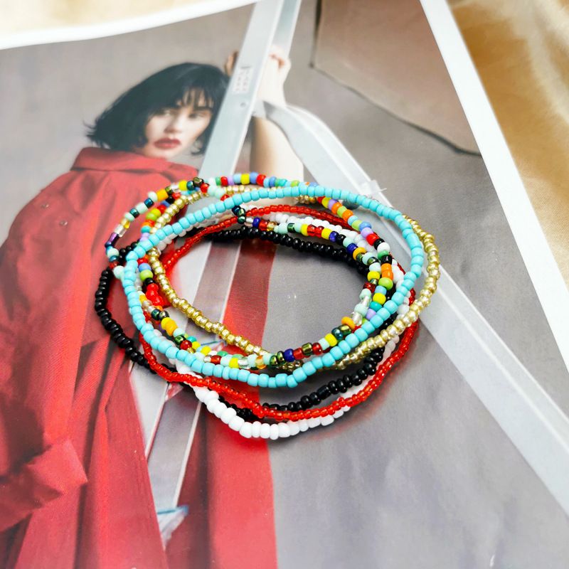 7 Pcs/Set Fashion Accessories Bracelets Bohemian Multicolor Beaded Chain Anklet Bracelet Set for Female Elastic Ankle Bracelet On The Leg Foot Beach Jewelry Bracelet Jewelry Sets