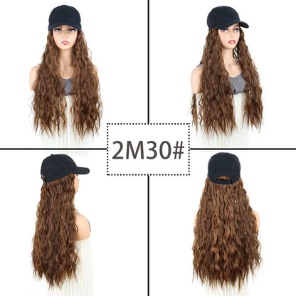 Synthetic Fiber Baseball Cap Curly Hair Wig | Full Head Cover with Natural Waves (Dark Brown, 20 Inch, Breathable, Outdoor/Casual Style)