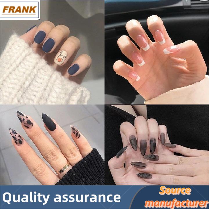 FRANK 24pcs Fake Nails Reusable Stick On Nails Press on Full Cover False Nail Tips with Jelly Stickers Makeup Accessories