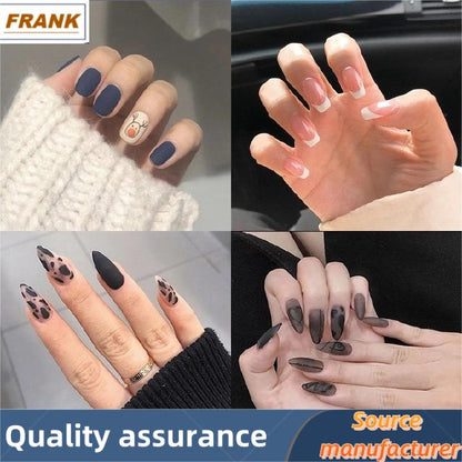 FRANK 24pcs Fake Nails Reusable Stick On Nails Press on Full Cover False Nail Tips with Jelly Stickers Makeup Accessories