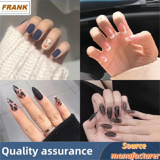 FRANK 24pcs Fake Nails Reusable Stick On Nails Press on Full Cover False Nail Tips with Jelly Stickers Makeup Accessories