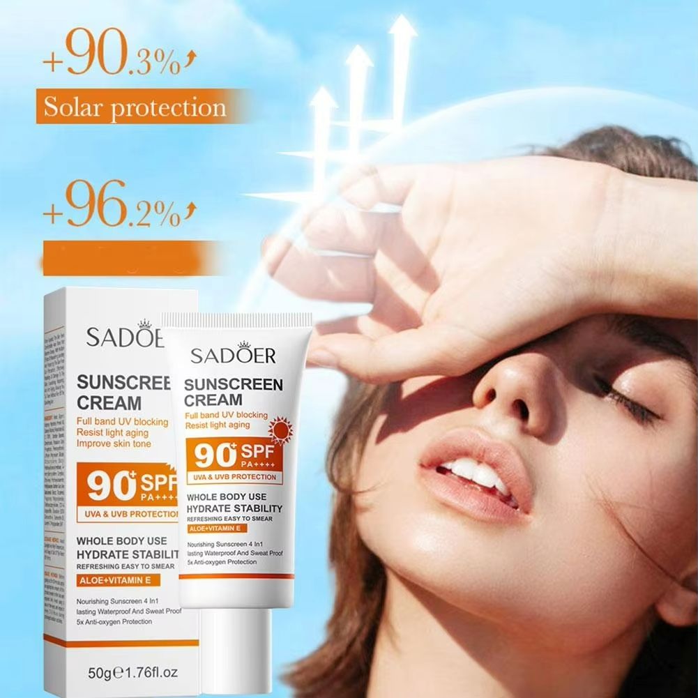 SADOER SPF90+ Sunscreen Gentle Non-greasy and Invisible Protects Soothes Sensitive Skin Sun Cream UV Blocking Anti-oxygen Protection