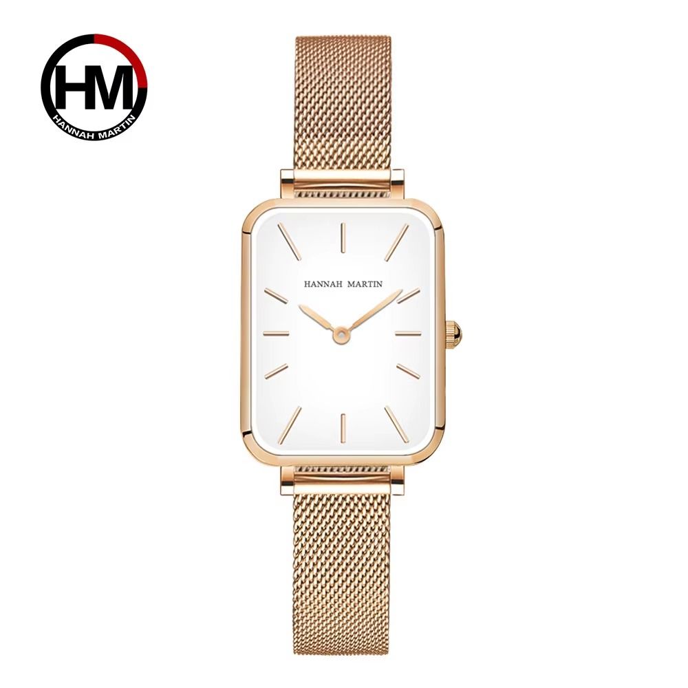 Hannah Martin HM-1241 Rectangular Watch – 34 mm Ultra-Slim Rose-Gold Alloy Case, Mesh Bracelet, Japanese Quartz Movement, 3 ATM Water-Resistant Fashion Timepiece
