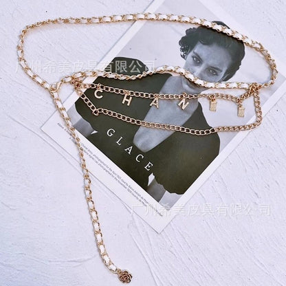 Retro Gold Small Fragrance Letter Waist Chain for Men's Versatile Decorative Dress, Jeans Belt, Women's Accessories New Style