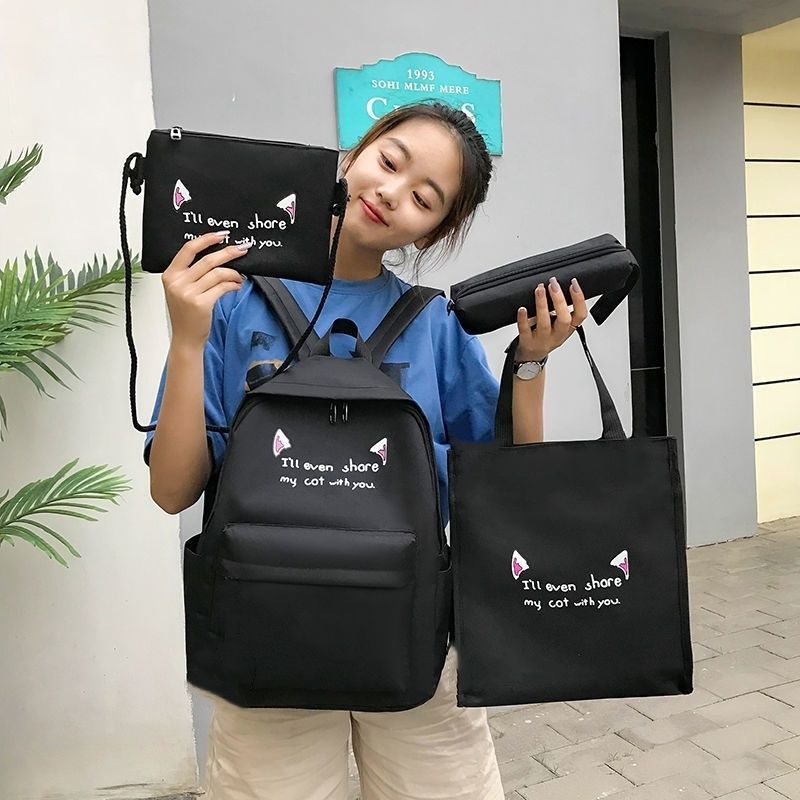 4 PCS/Sets Handbags Women Bags Backpacks School Bags Ladies Bags Satchel Pencil Case Bookbags On Sale