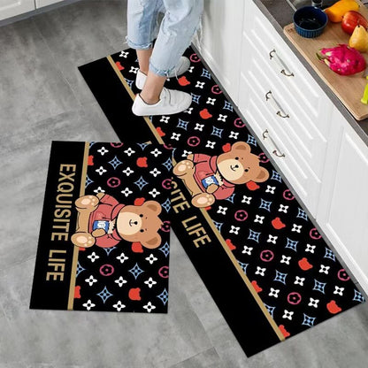 2PCS Set Kitchen Rug Set Non Slip Kitchen Mat Rubber Bedroom Living Room Long Bedside Area Rug Doormat Runner Rug Set Floor Carpet Household Carpet Home Decor