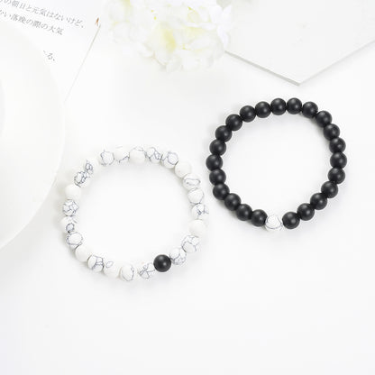 Set Bracelet Couples Distance Black White Natural Lava Stone Tiger Eye Beaded Yoga Bracelets for Men Women Elastic Rope Jewelry