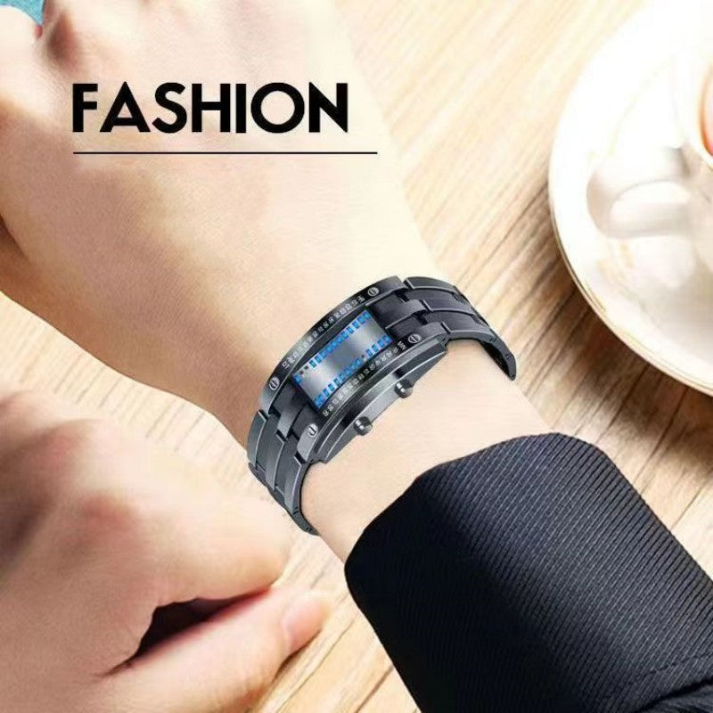Fashion LED Iron Watches For Man And Women Dual-line Binary Personality Electronic Watch Man Wrist Watch