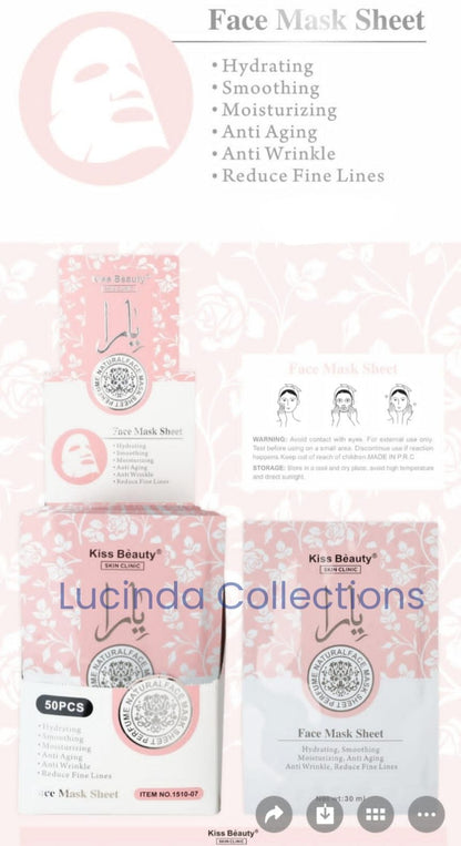 10 PIECES Skin Clinic Arabic Perfume Natural Sheet Mask Pack Anti Acne Soothing Repair Hydrating Facial Mask Wholesale Kiss Beauty Anti wrinkle Aging Yara Soothing Repairing Moisturizing Face Mask