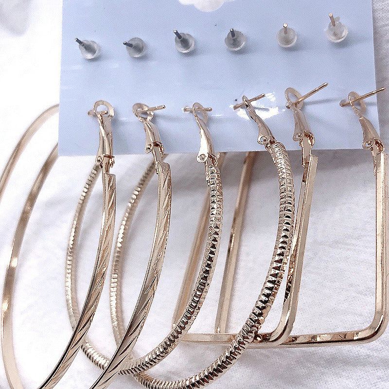 6 pairs of exaggerated earrings fashionable and versatile C-shaped large earrings earring combination set personalized earrings