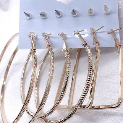 6 pairs of exaggerated earrings fashionable and versatile C-shaped large earrings earring combination set personalized earrings