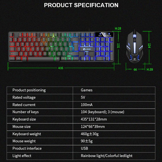 2in1 Luminous keyboard and mouse set Mouse Combos Mechanical feel e-sports gaming mouse keyboard set