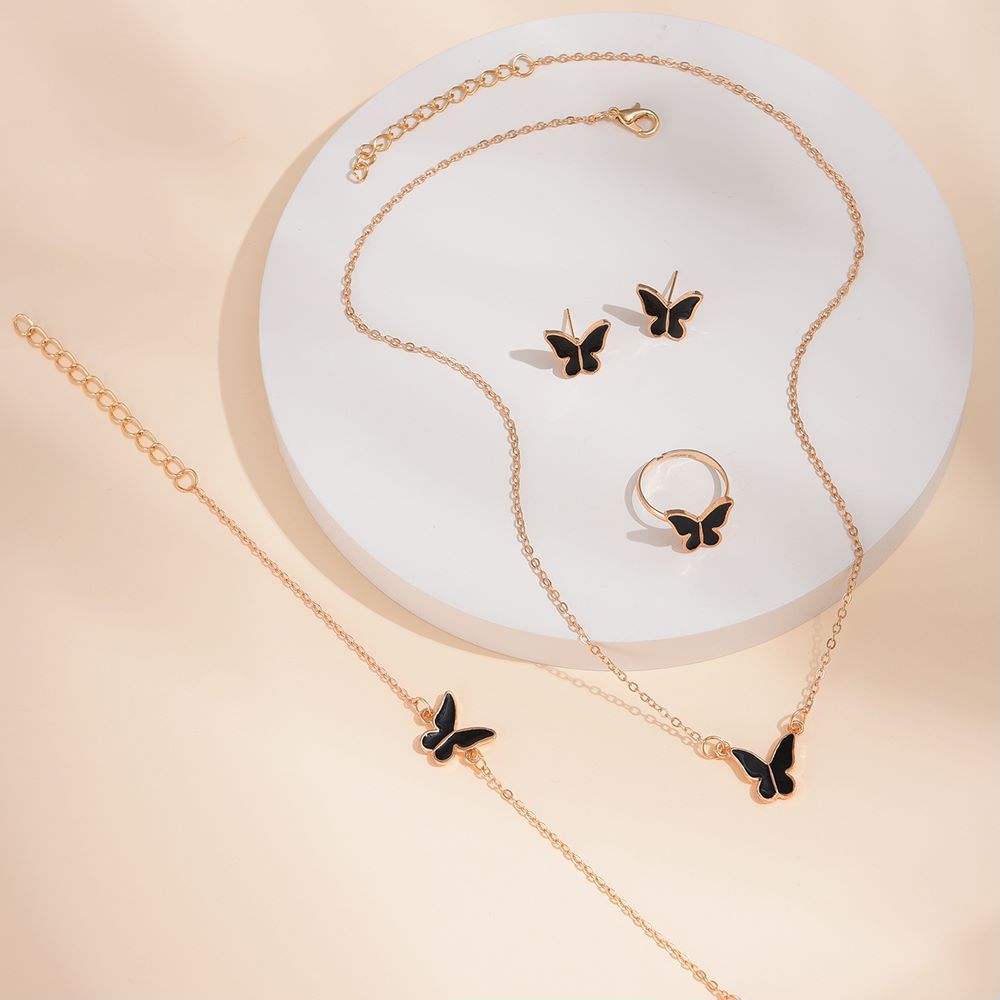 2024 Winter Fashion Commuter Leisure Style Jewelry Alloy Butterfly Four Piece Set Hot Selling Jewelry