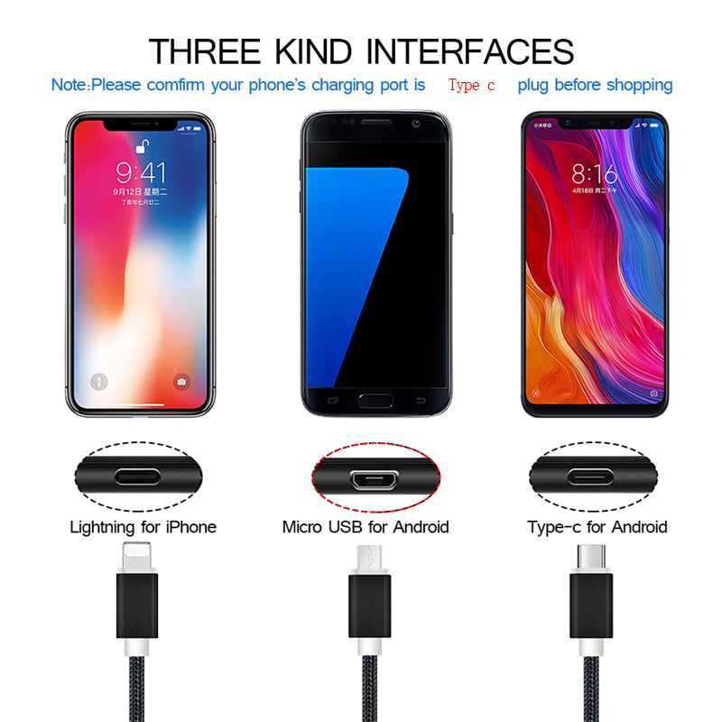 type c Charger Cable Fast Charging data line For Android Phone Nylon Data Cables charging cables