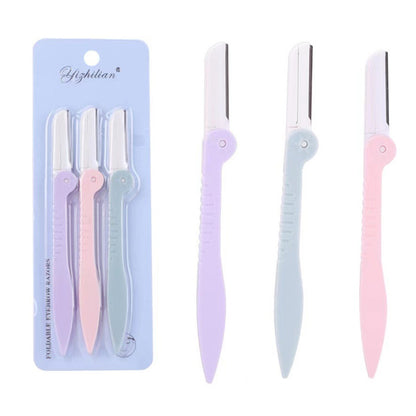 New Arrival 3PCS/Set Face Eyebrow Razor Trimmer Hair Beauty Face Eyebrow Shaper Shaver Pink Blue white Stainless Steel Blades Makeup Tools