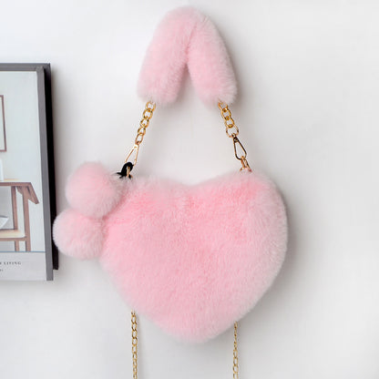 New Arrival Women's Bags Imitation Rabbit Hair Cute Fashion Love Bag Women's Handbag Plush Bag