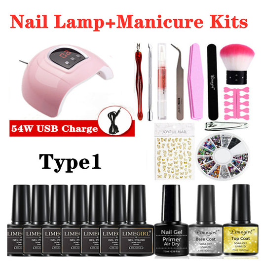 54W/120W Nail Lamp Manicure Set Nail Polish Kit With UV Nails Drying Lamp Polish Set Soak Off Manicure Tools Set Gel Nail Kits GO HOME