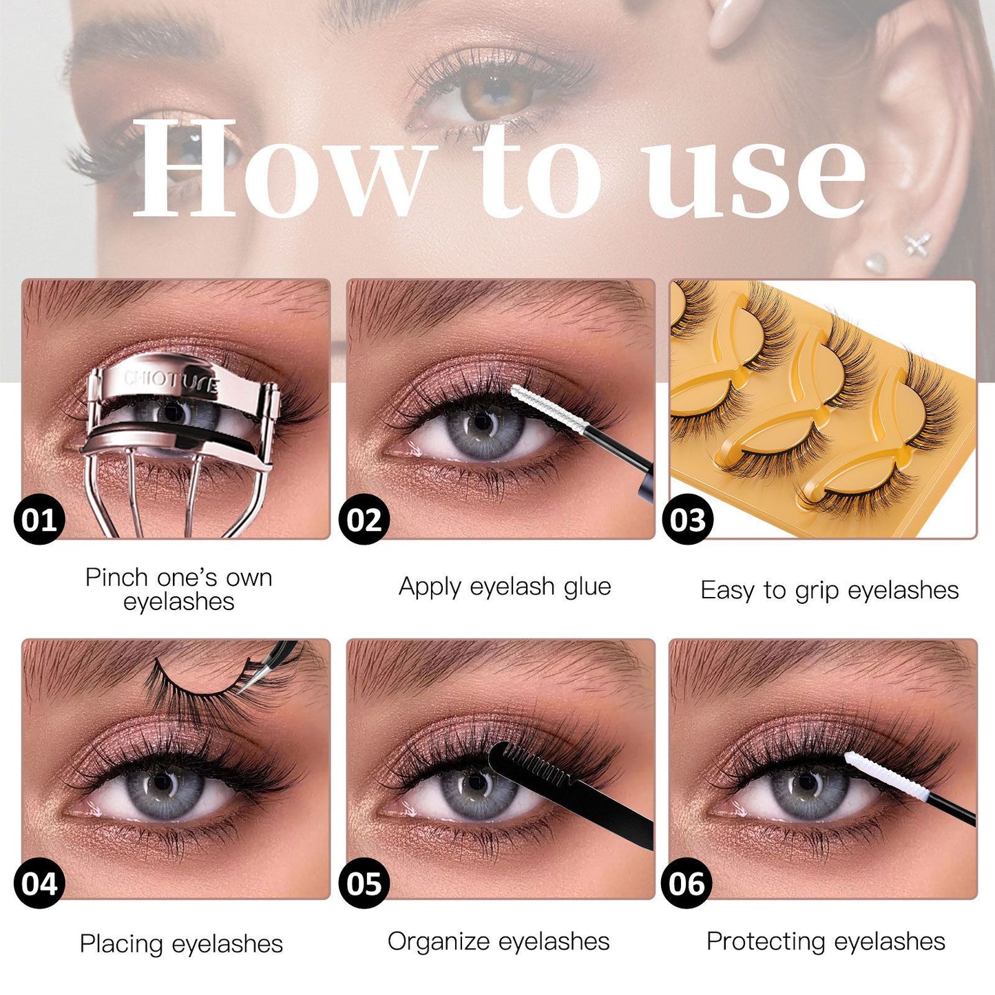 New 5-Pair Set of False Eyelashes, Thick and Curly, Simulating Women's Natural Cat Eyelash