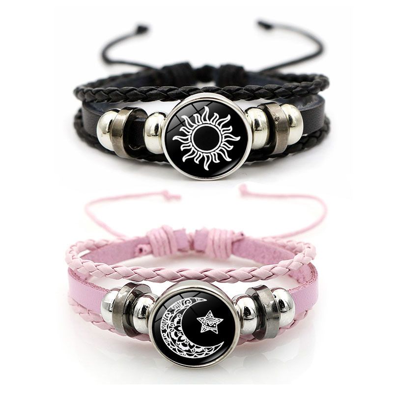 2Pcs Leather Bracelet for Couples, Retro Punk Multi-layer Beaded Braided Bracelet Gift for Lovers
