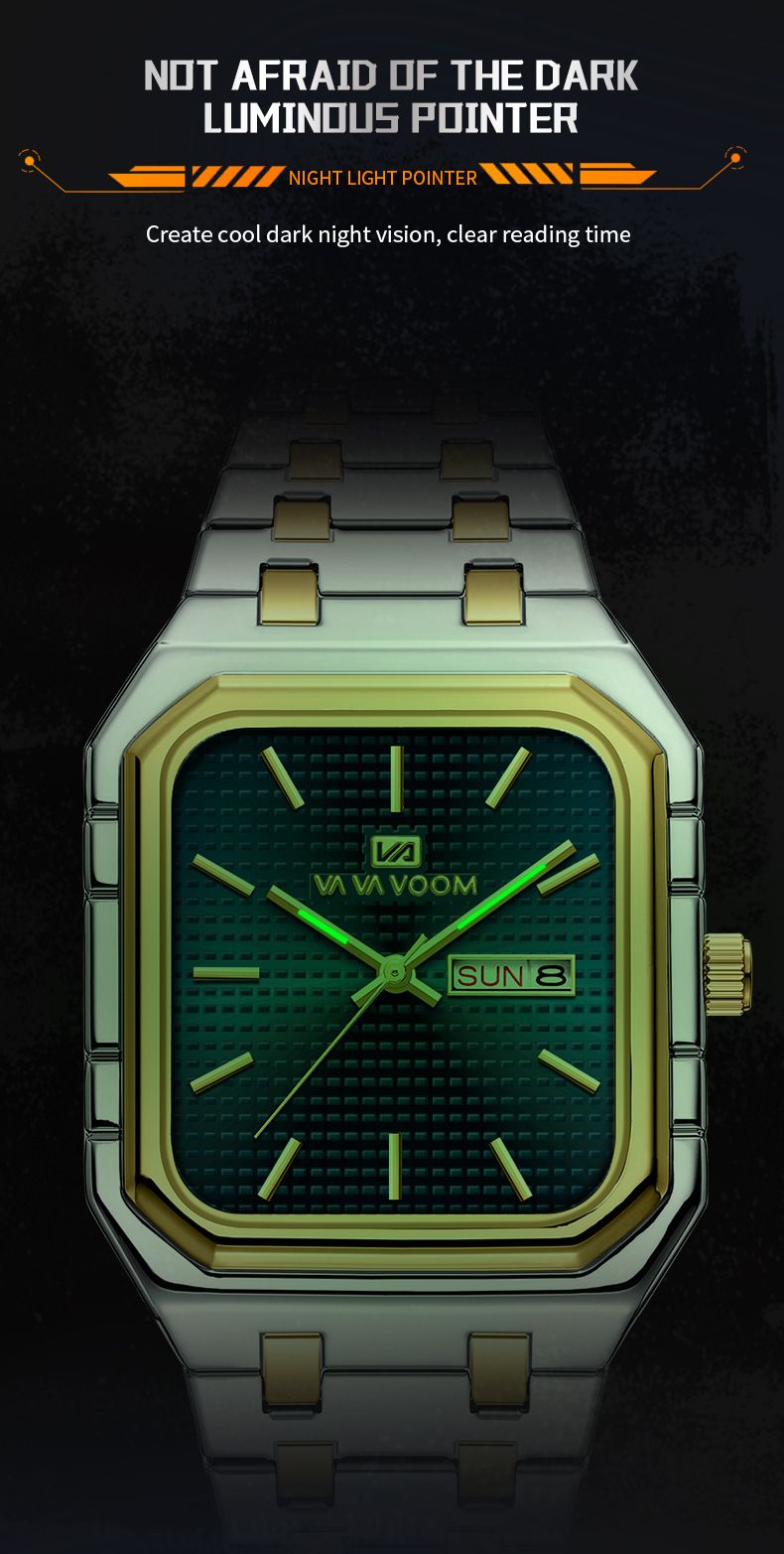 New Business Casual Men's Watch Waterproof Simple Fashion Luminous Square Gradient Gold Steel Belt Men's Brand Watch