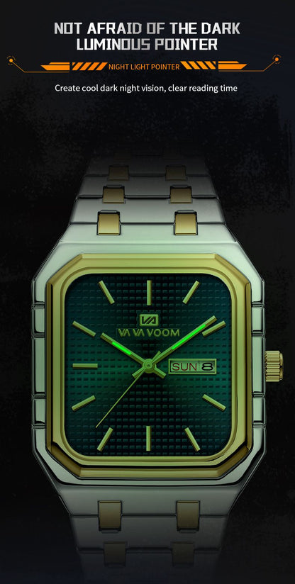 New Business Casual Men's Watch Waterproof Simple Fashion Luminous Square Gradient Gold Steel Belt Men's Brand Watch