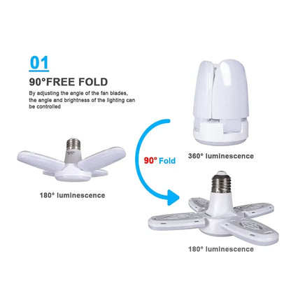 Latest Version E27 LED Bulb Fan Blade Timing Lamp 28W Foldable Led Light Bulb For Home Ceiling Light Energy Saving Small Garage Nightlight