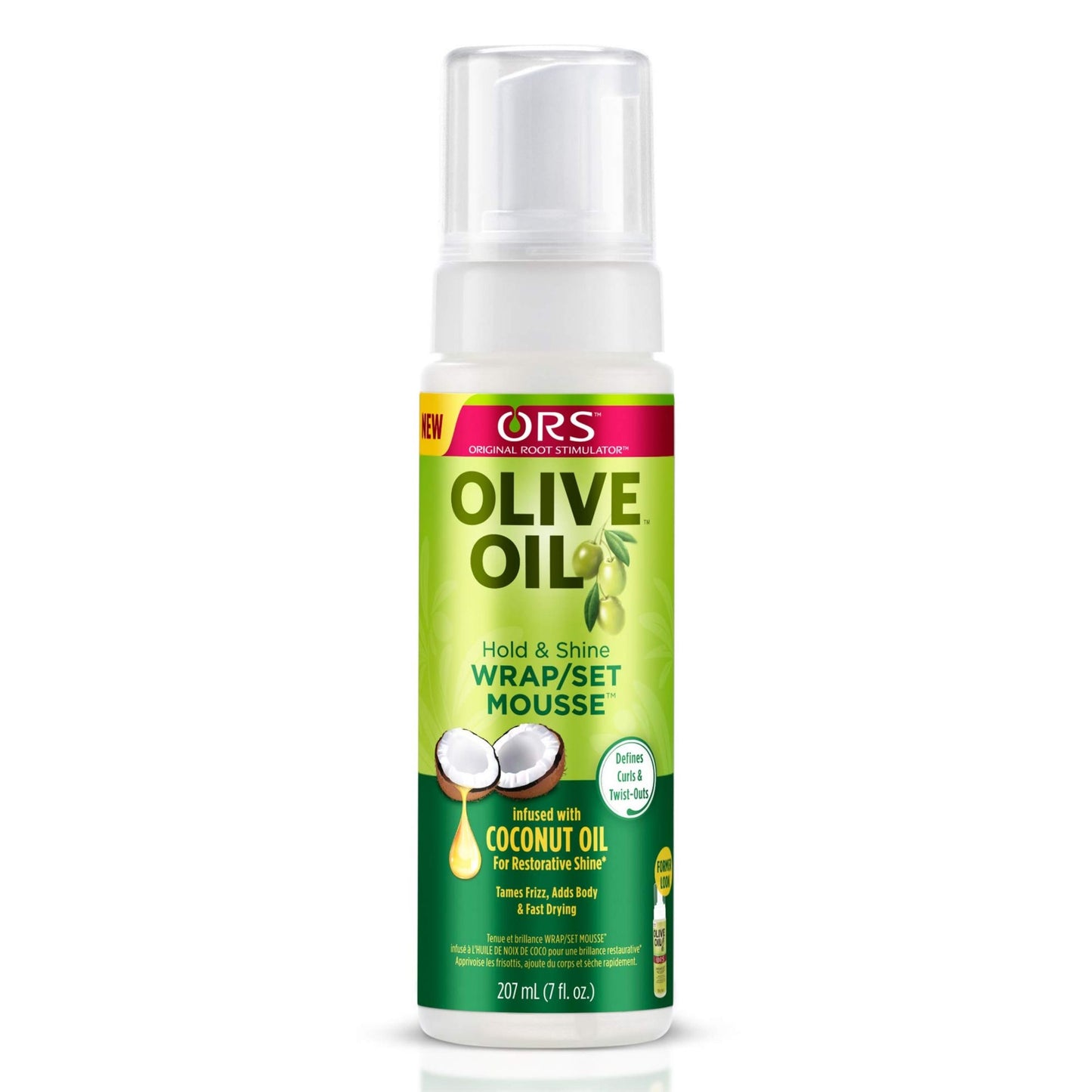 ORS Olive Oil Hold & Shine Wrap/Set Mousse with Coconut Oil Tames Frizz, twists and defines curls