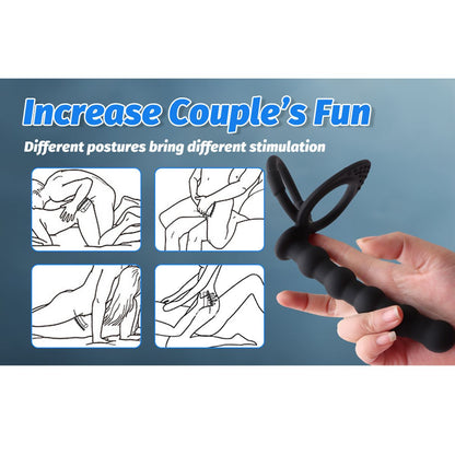 Silicone Anal Beads Butt Plug with Cock Ring Strap On Anus Plug Vaginal G Spot Stimulator Double Penetration Dildo Prostate Massager Adult Sex Toy for Men Wome Couples