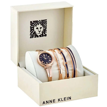 Anne Klein Watch Set – Elegant Quartz Watch & Bracelet Bundle with Crystal Accents, Mother-of-Pearl Dial, Jewelry Clasps & Splash-Resistant Design for Timeless Style